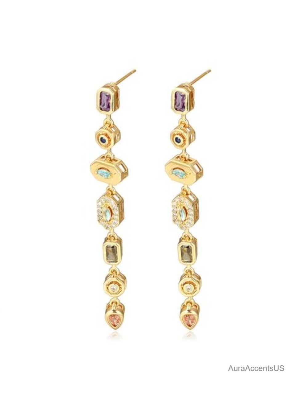 Gold Plated Multi-Gemstone Dangle Earrings